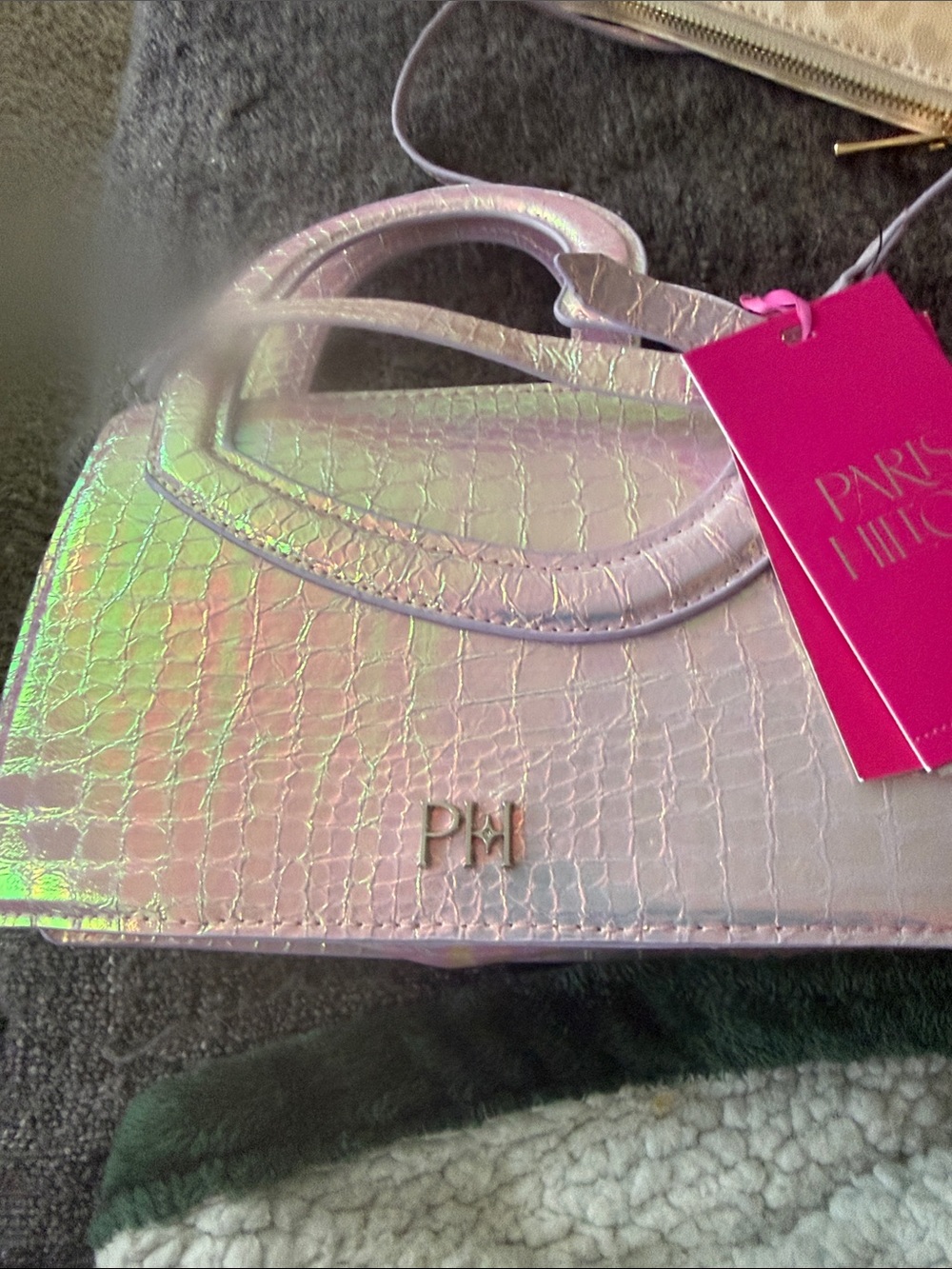 Paris Hilton Iridescent Croc-Embossed Mini Tote in Pink